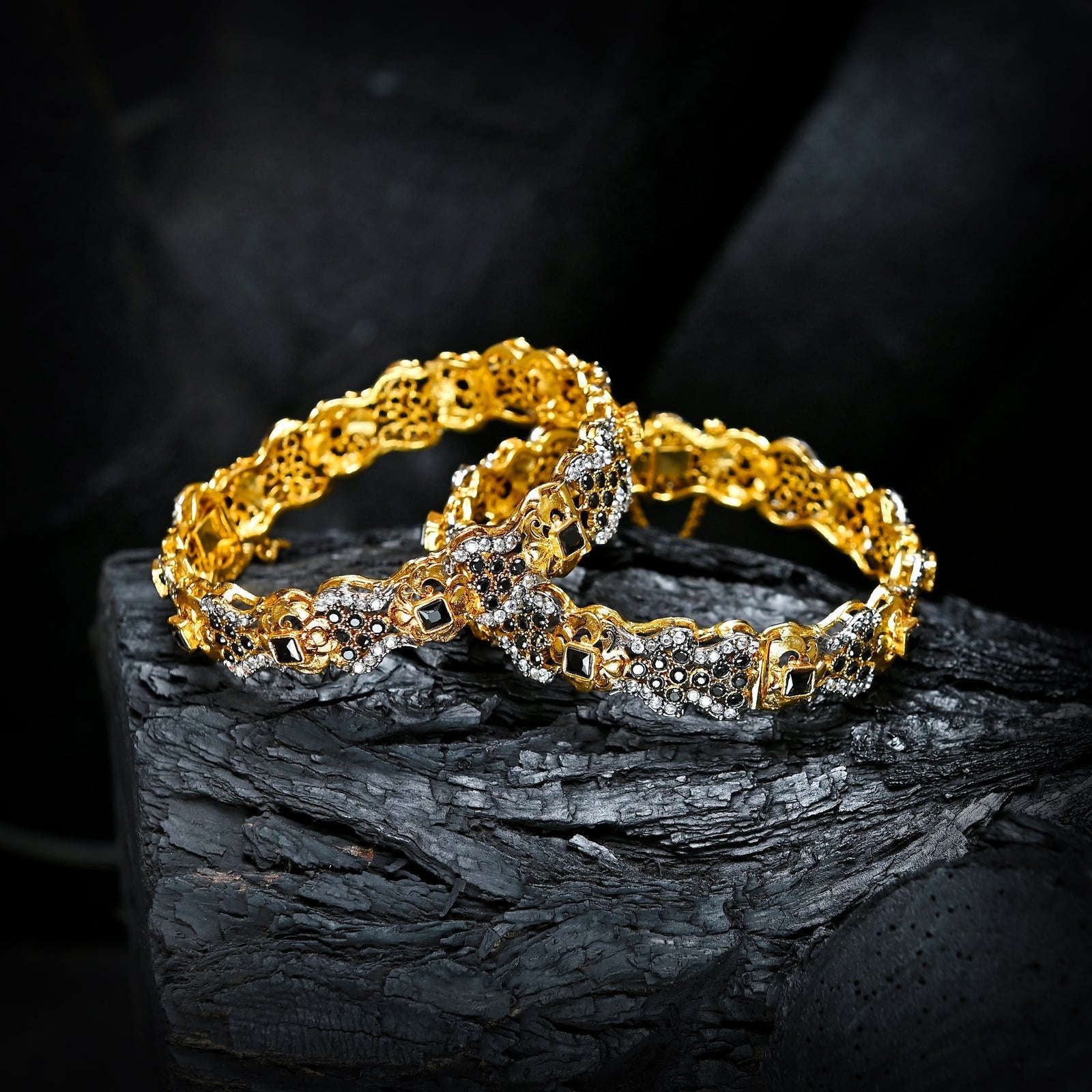 Enchanting Quartz (Gold Plated) Bangles - (BN-11) Chikoo