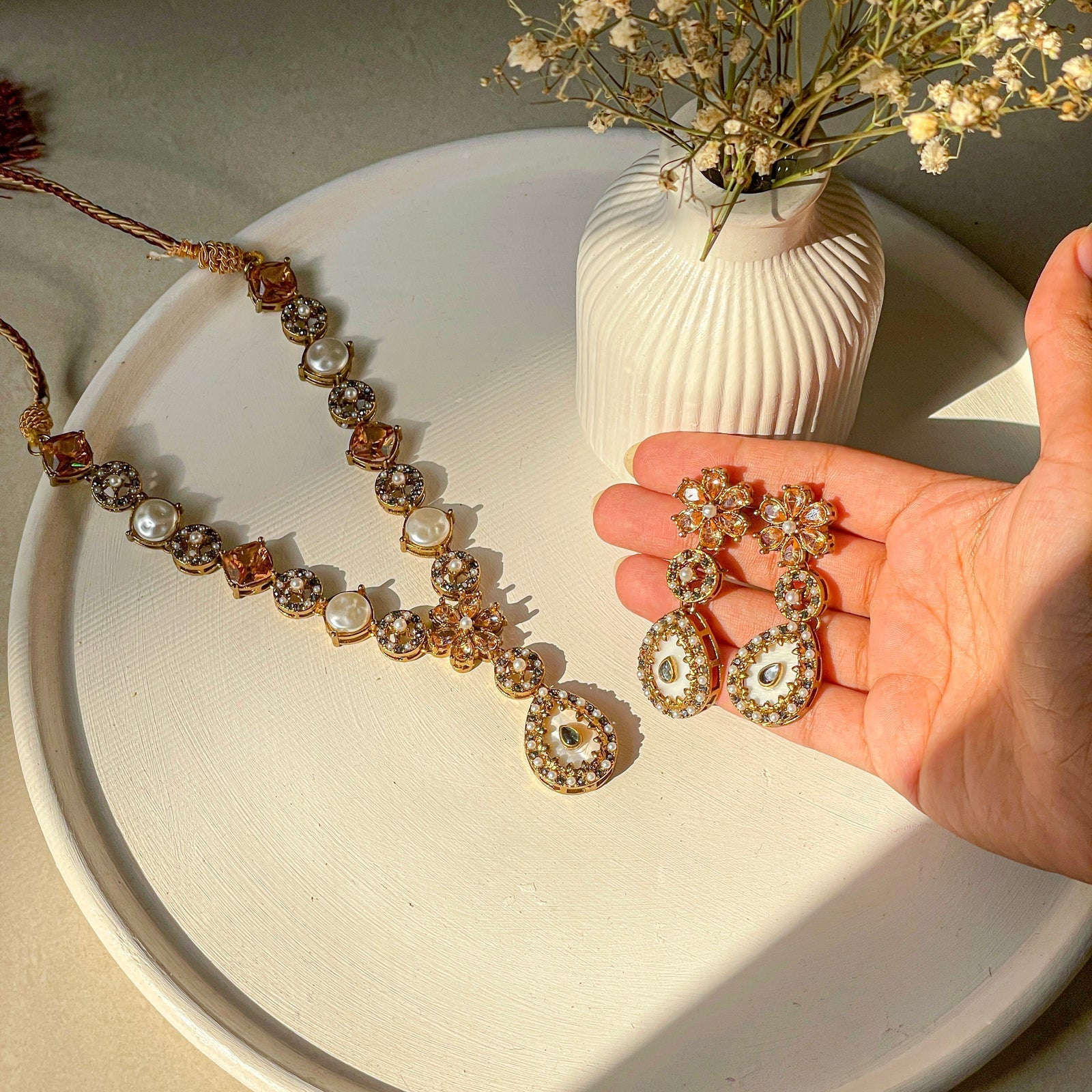 Gul e Haseen Enchanted Lotus Necklace Set - S-55 Chikoo