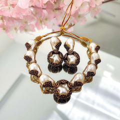 Moti e Phool Shine Pearl Necklace Set - S-50 Chikoo