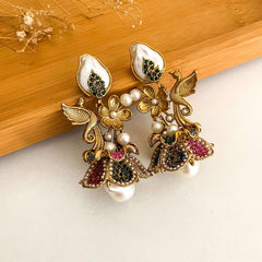 Raya Pearl Vintage Floral Glow Earrings - ER-89 Chikoo