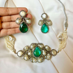 Heera-e-Hunar Mother of Pearls Gemstones Set - S-45 Chikoo