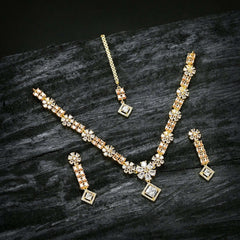 Crystal Cascade Jewellery Set - (S-12) Chikoo