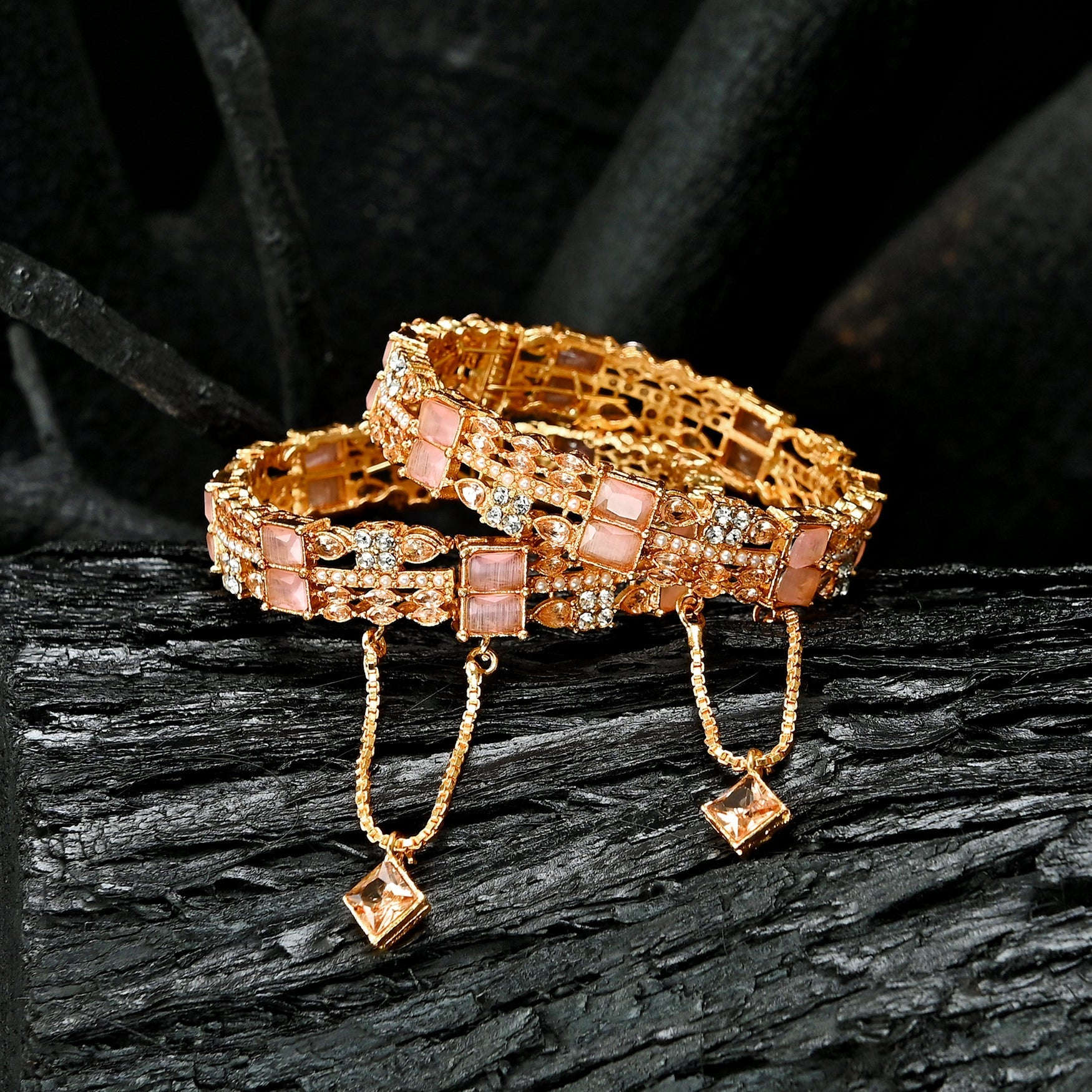 Crimson and Gold Fusion Zircon Bangles - BN-40 Chikoo