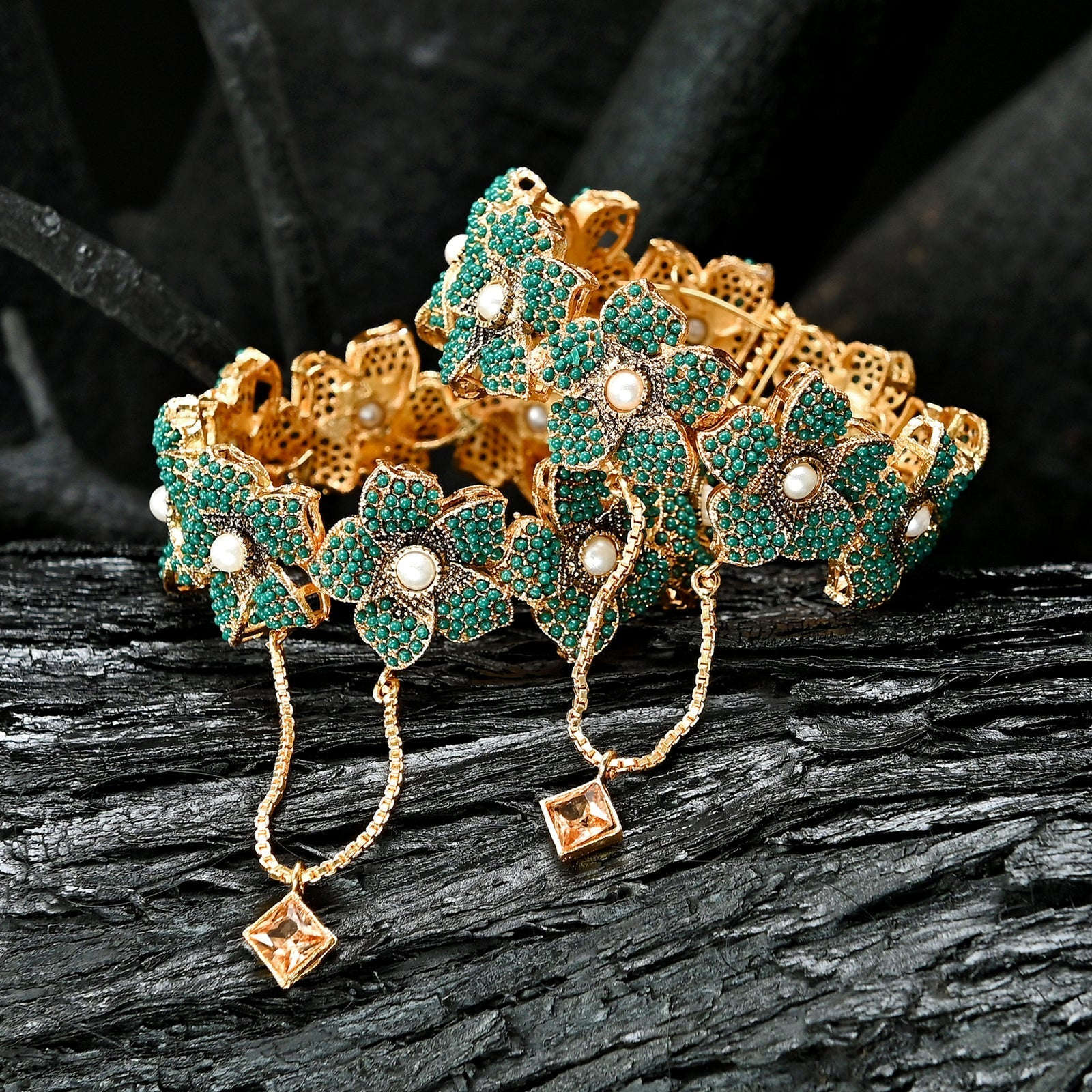 Pearl Blossom Bangles - BN-27 Chikoo