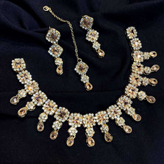 Sheesh Husn Choker Set (Diamond Drop Necklace Set S-43) Chikoo