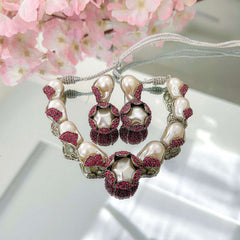 Moti e Phool Shine Pearl Necklace Set - S-50 Chikoo
