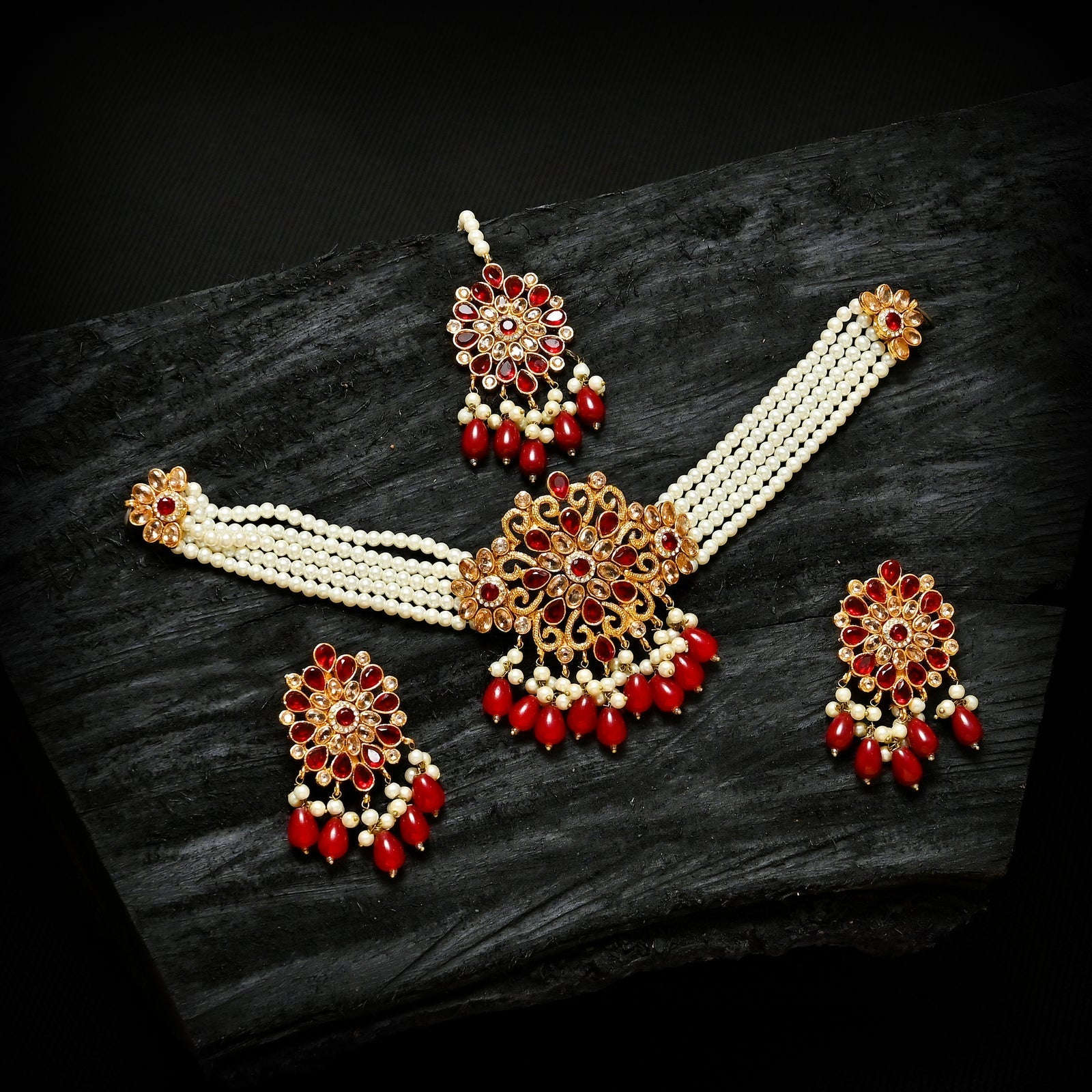 Pearl Zircon Choker Set (CS-01) Chikoo