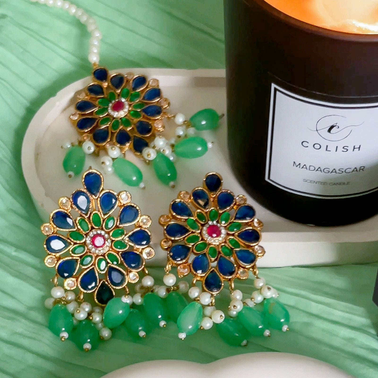 Pearl Zircon Choker Set (CS-01) Chikoo