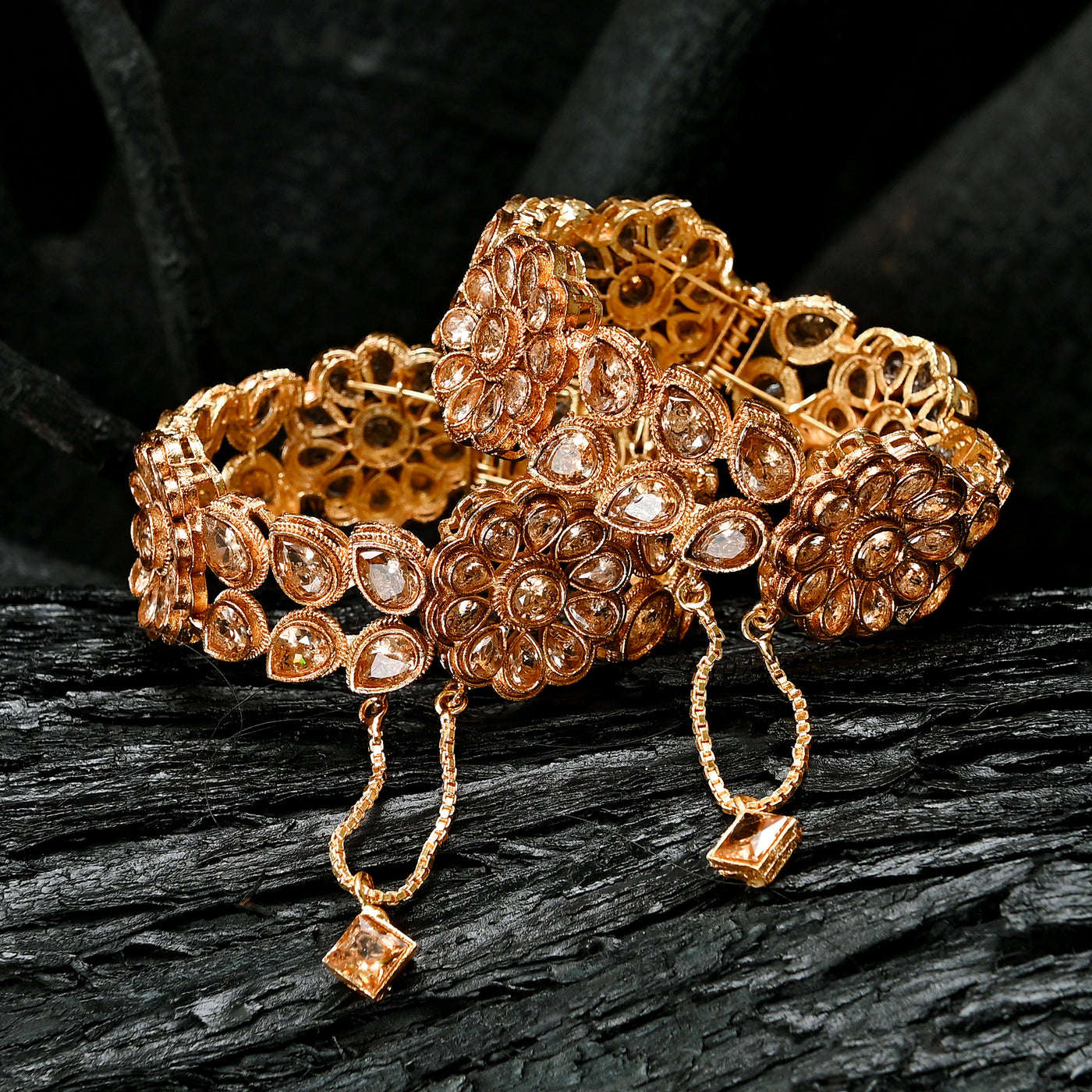Floral Fusion Zircon Bangles - BN-33 Chikoo