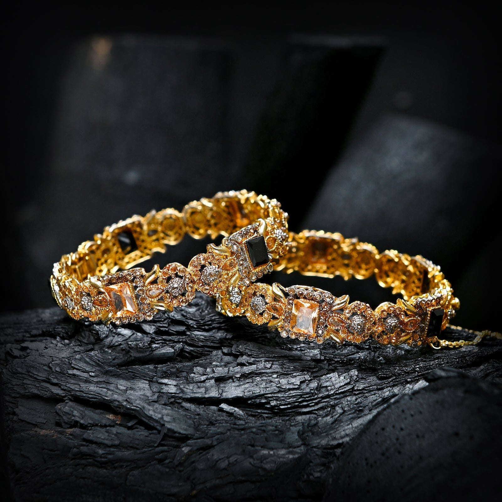 Enchanting Quartz (Gold Plated) Bangles - (BN-11) Chikoo