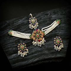 Pearl Zircon Choker Set (CS-01) Chikoo