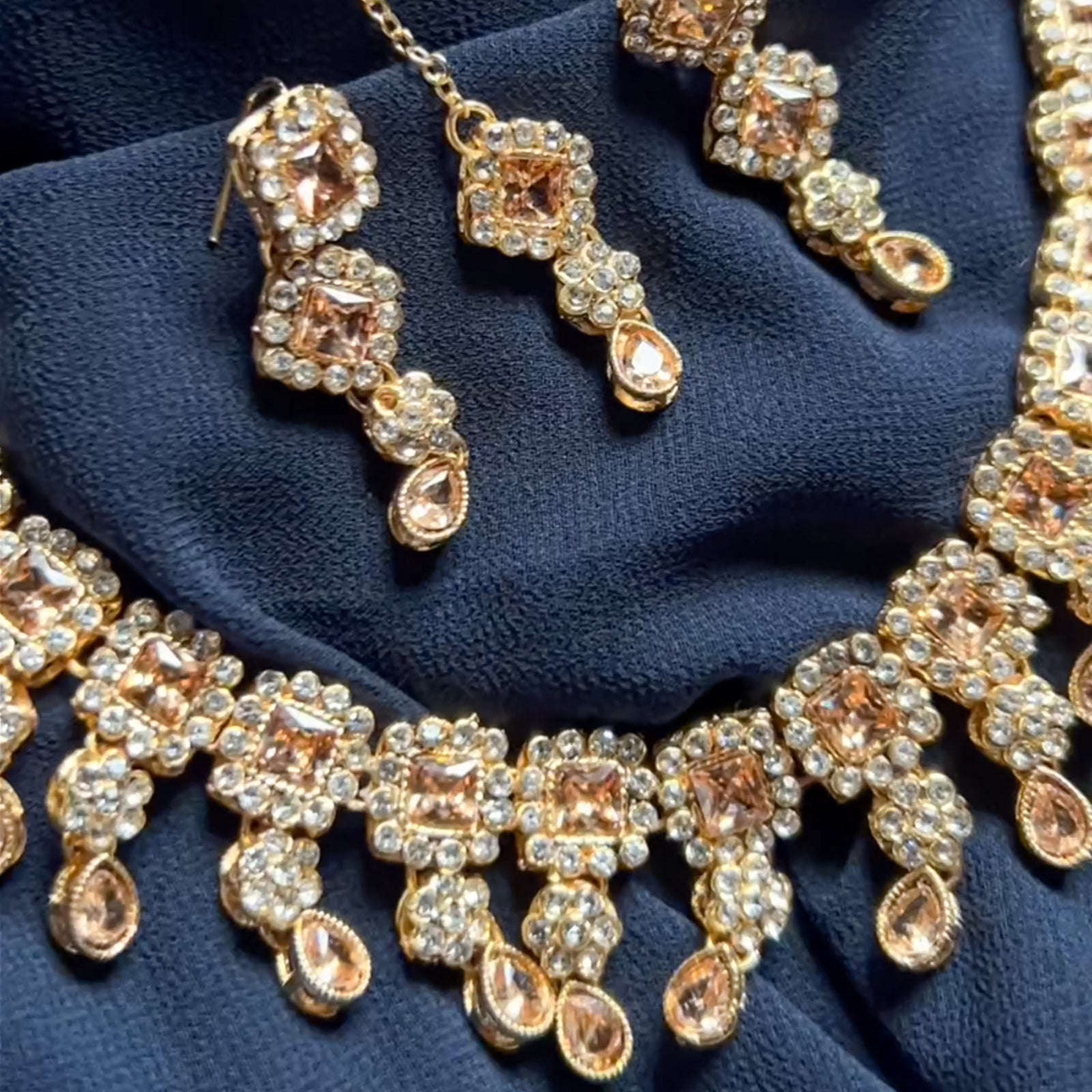 Sheesh Husn Choker Set (Diamond Drop Necklace Set S-43) Chikoo