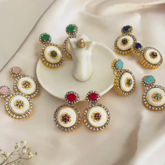 Ayzel Button Bloom Gemstone Earrings ER-75