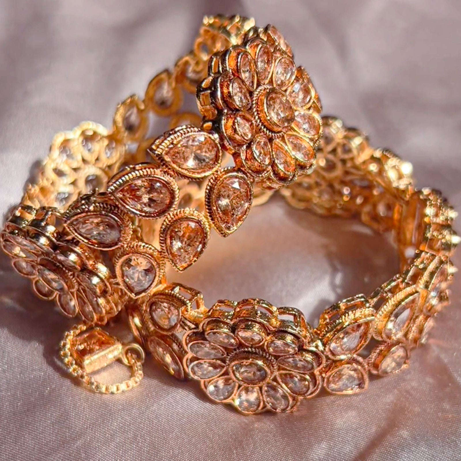 Floral Fusion Zircon Bangles - BN-33 Chikoo