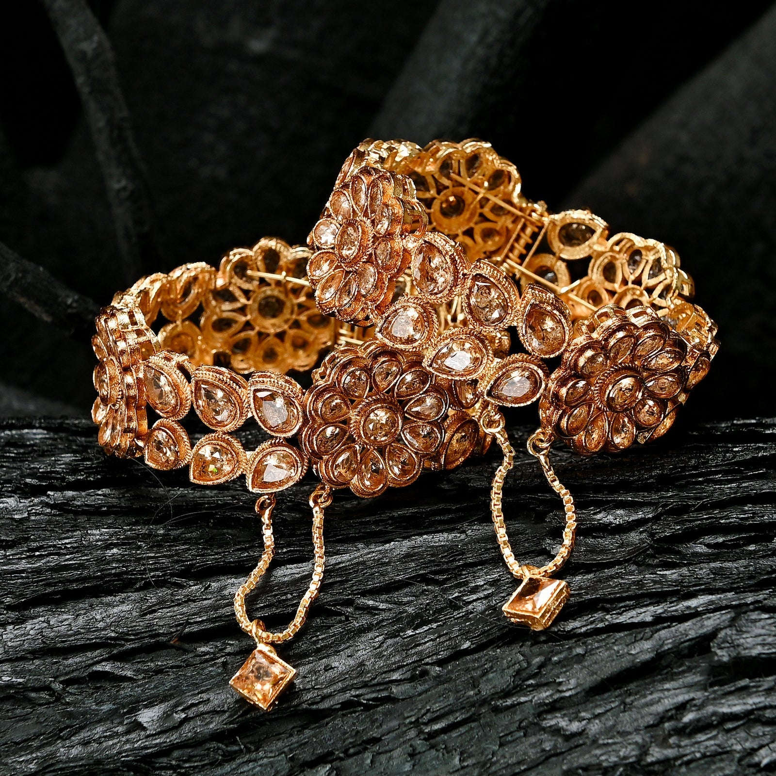Floral Fusion Zircon Bangles - BN-33 Chikoo