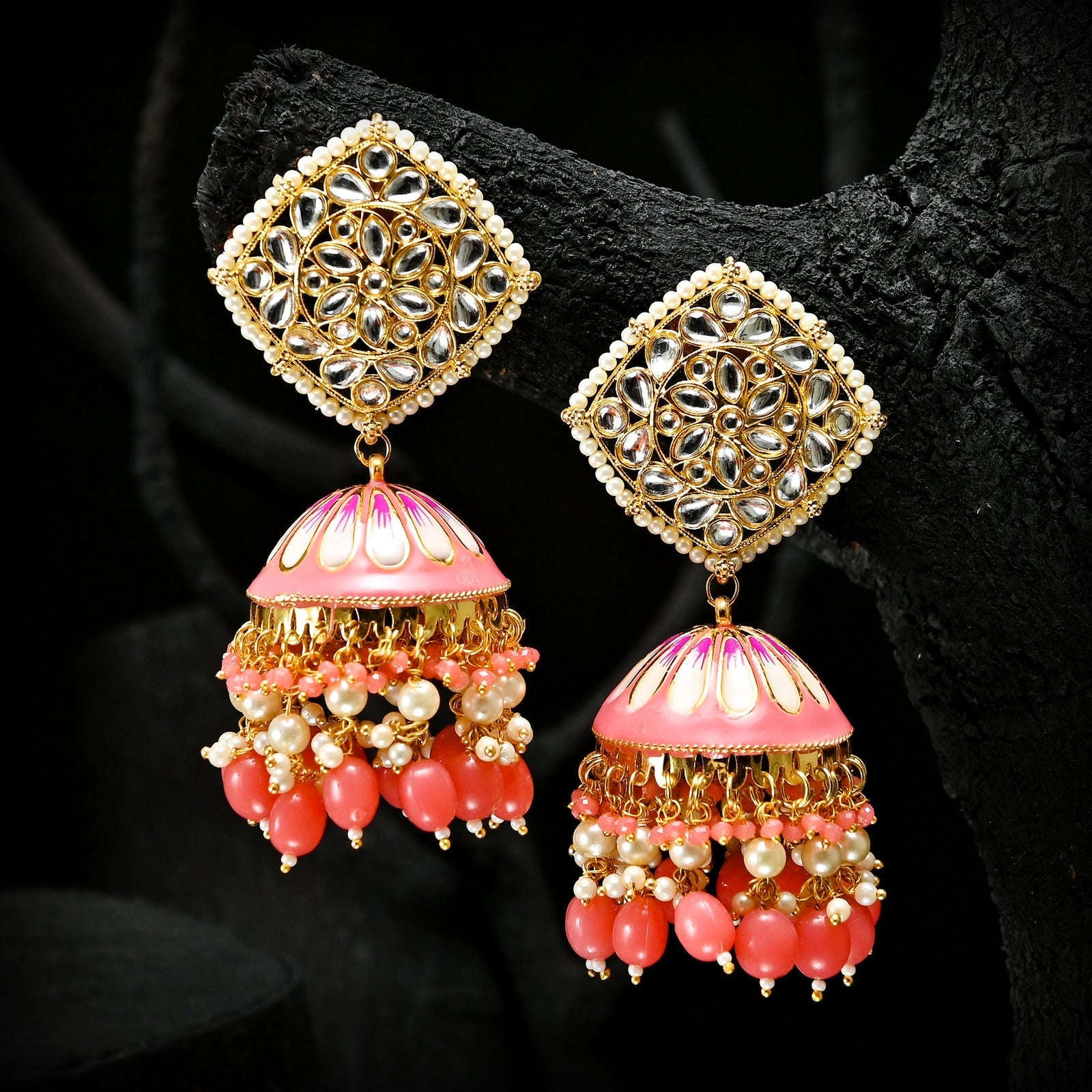 Golden Twilight Jhumkas - (JK-05) Chikoo