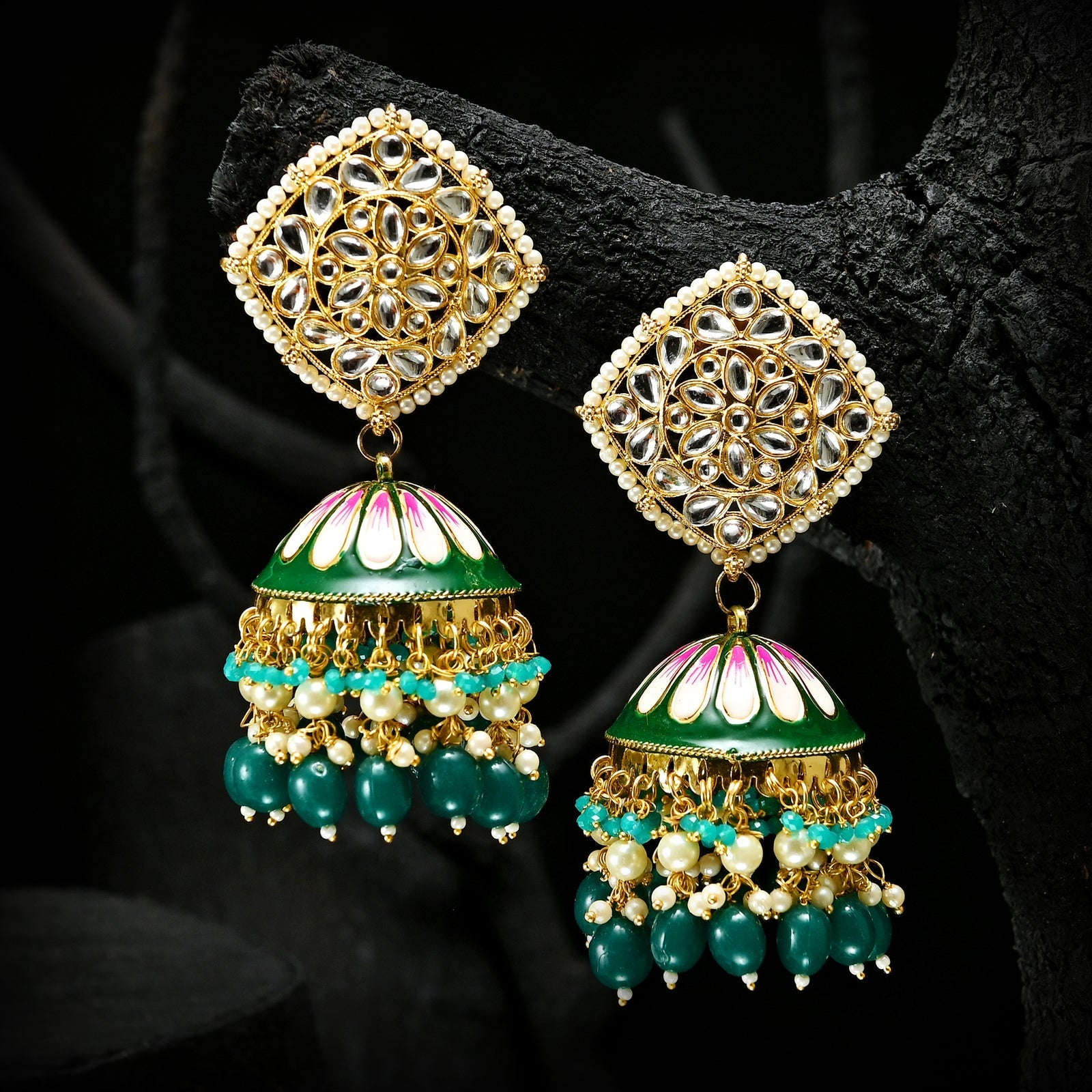 Golden Twilight Jhumkas - (JK-05) Chikoo