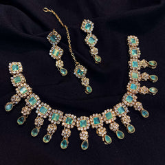 Sheesh Husn Choker Set (Diamond Drop Necklace Set S-43) Chikoo