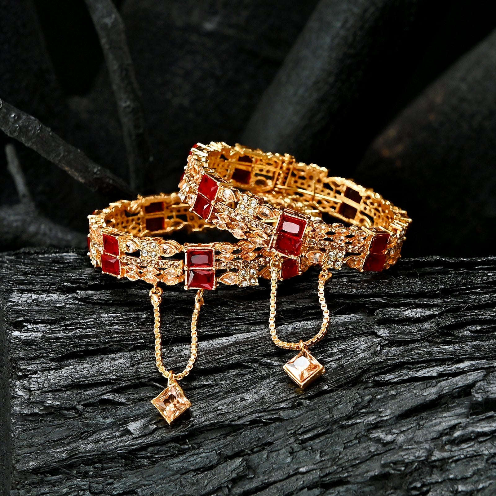 Crimson and Gold Fusion Zircon Bangles - BN-40 Chikoo