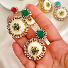 Ayzel Button Bloom Gemstone Earrings ER-75