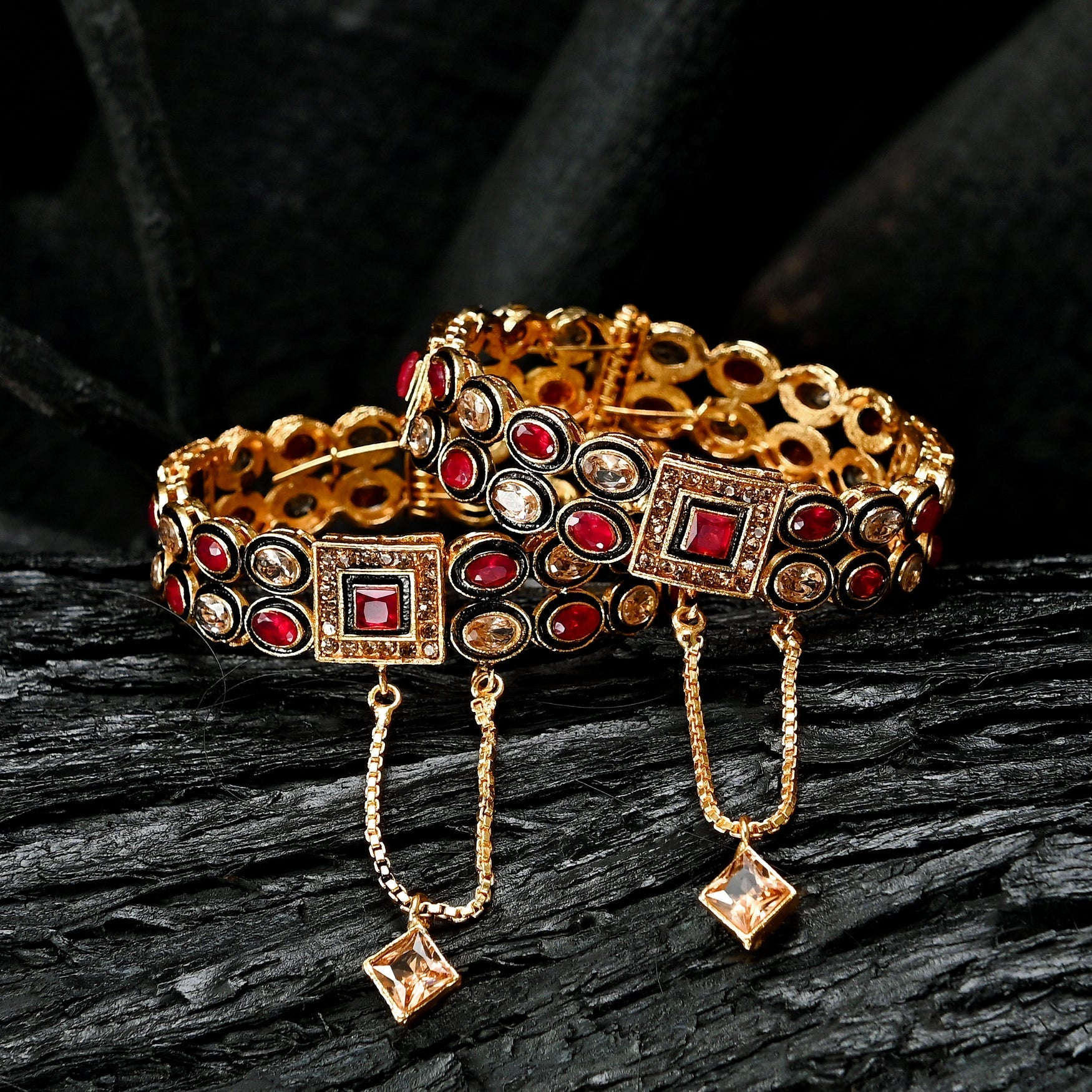 Polki and Ruby Bangles - BN-38 Chikoo
