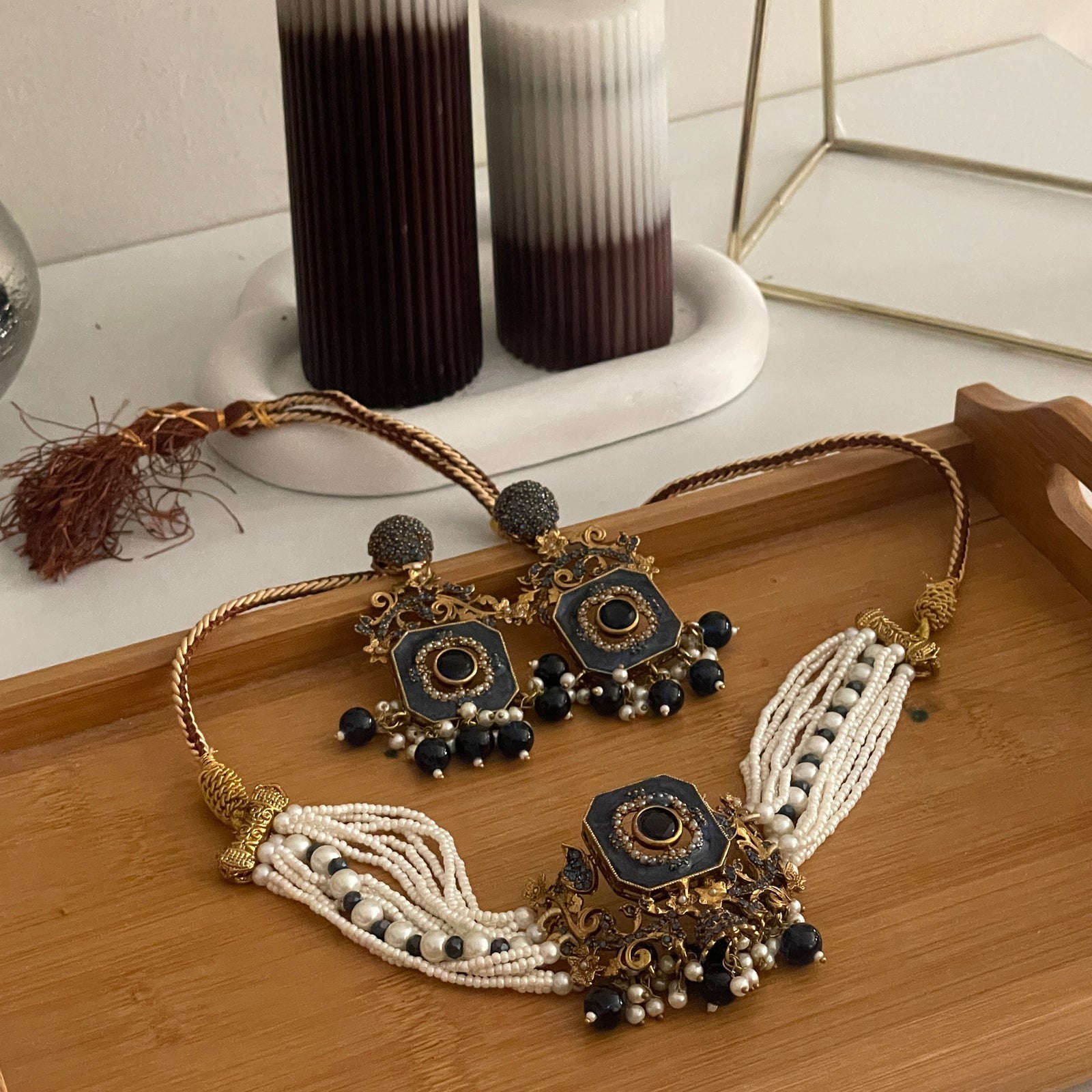 Naureen Half Choker Set - CS-44 Chikoo