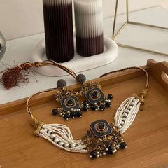 Naureen Half Choker Set - CS-44 Chikoo