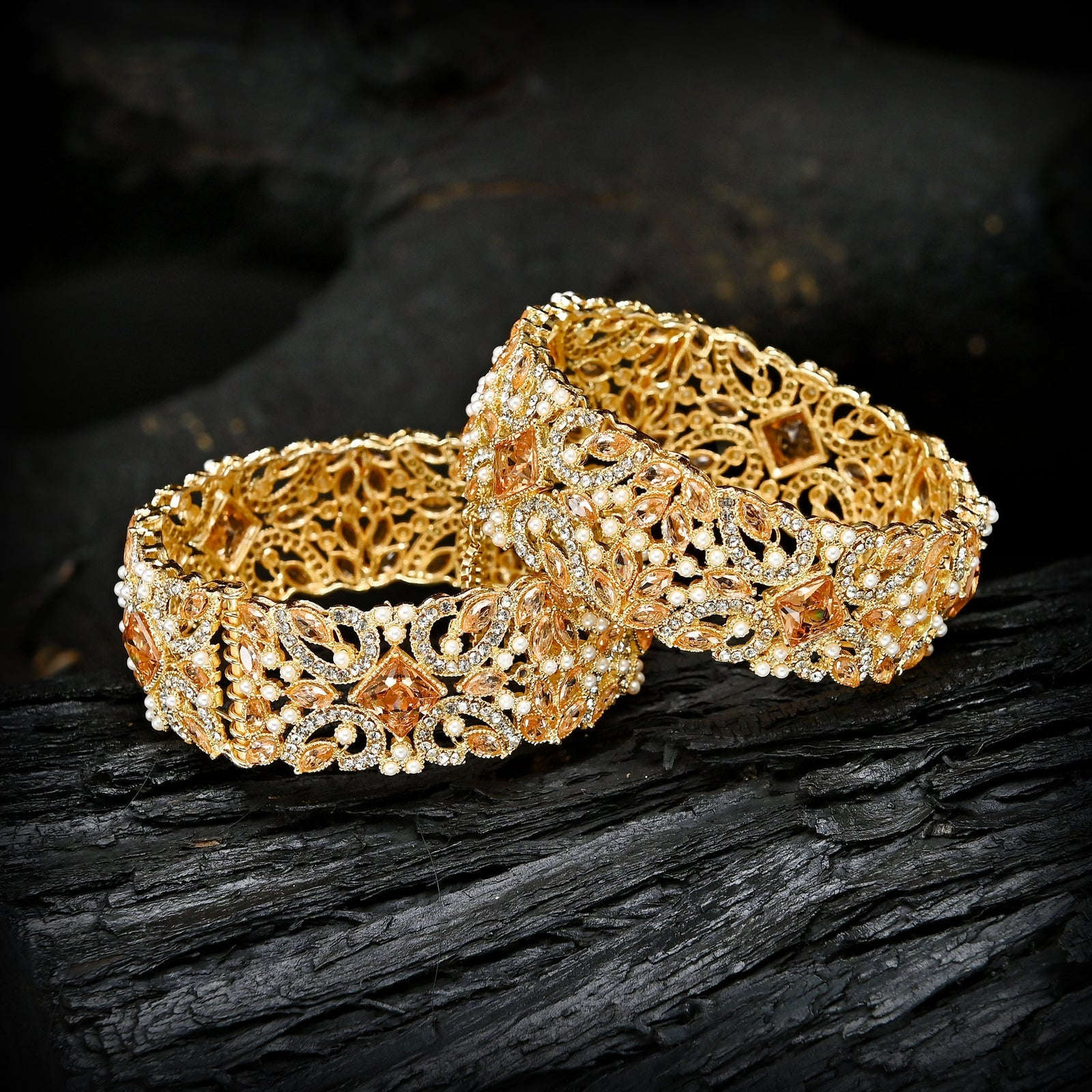 Textured Cuff Bangles (BN-22) Chikoo