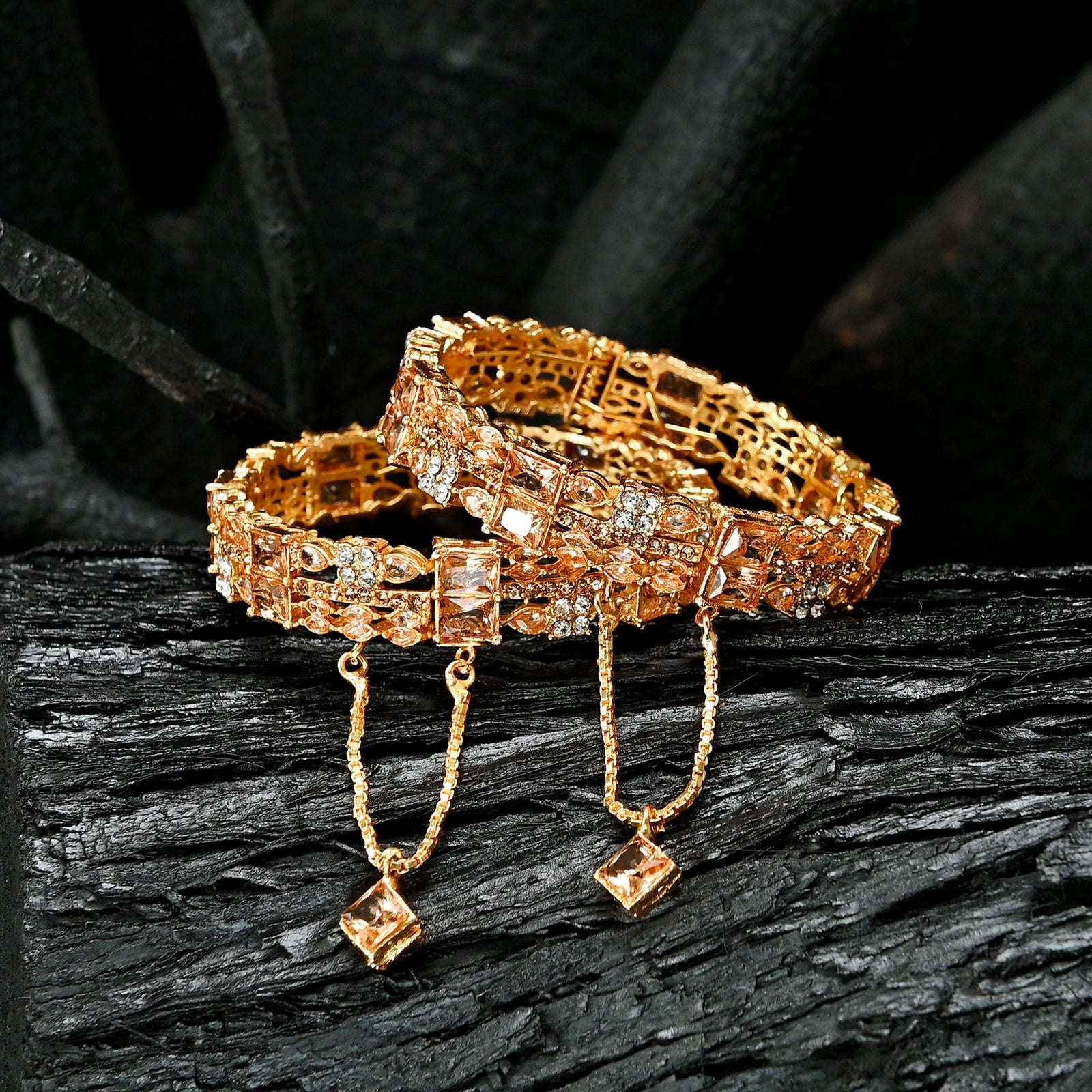 Crimson and Gold Fusion Zircon Bangles - BN-40 Chikoo