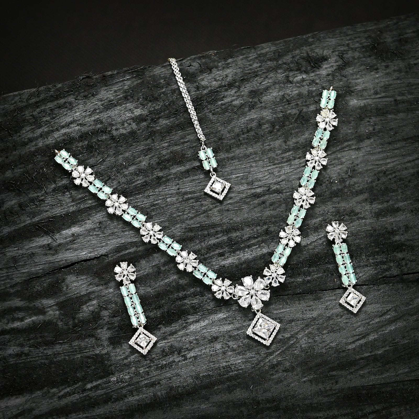 Crystal Cascade Jewellery Set - (S-12) Chikoo