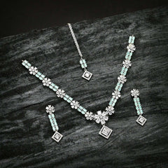 Crystal Cascade Jewellery Set - (S-12) Chikoo