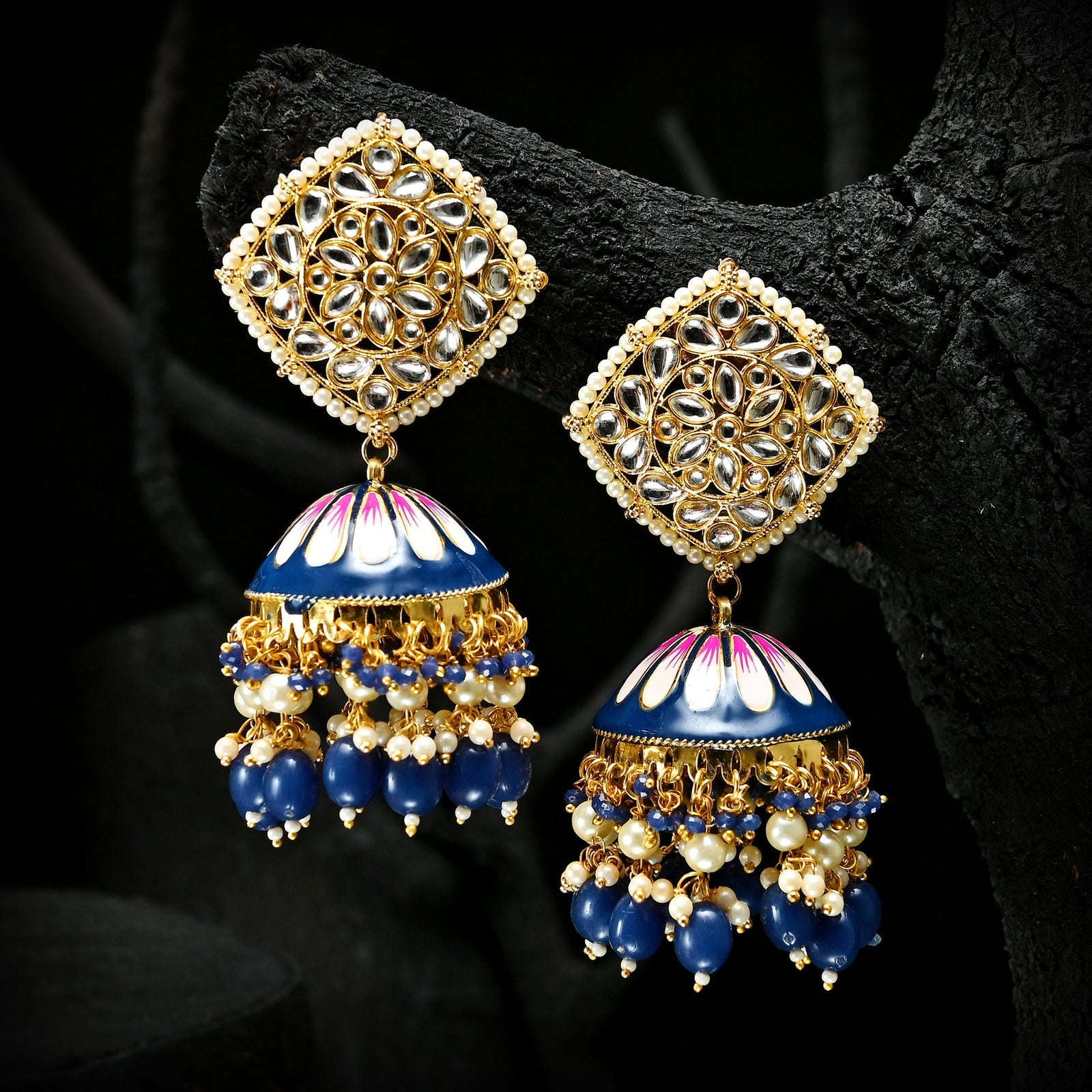 Golden Twilight Jhumkas - (JK-05) Chikoo
