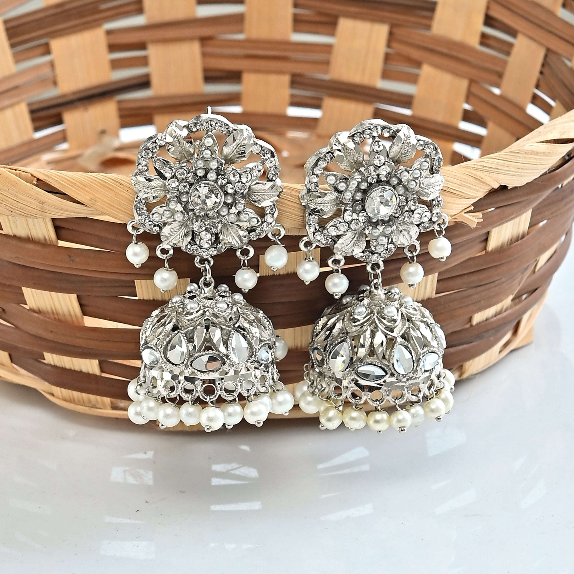 Vintage Kundan Jhumki - (JK-22) Chikoo