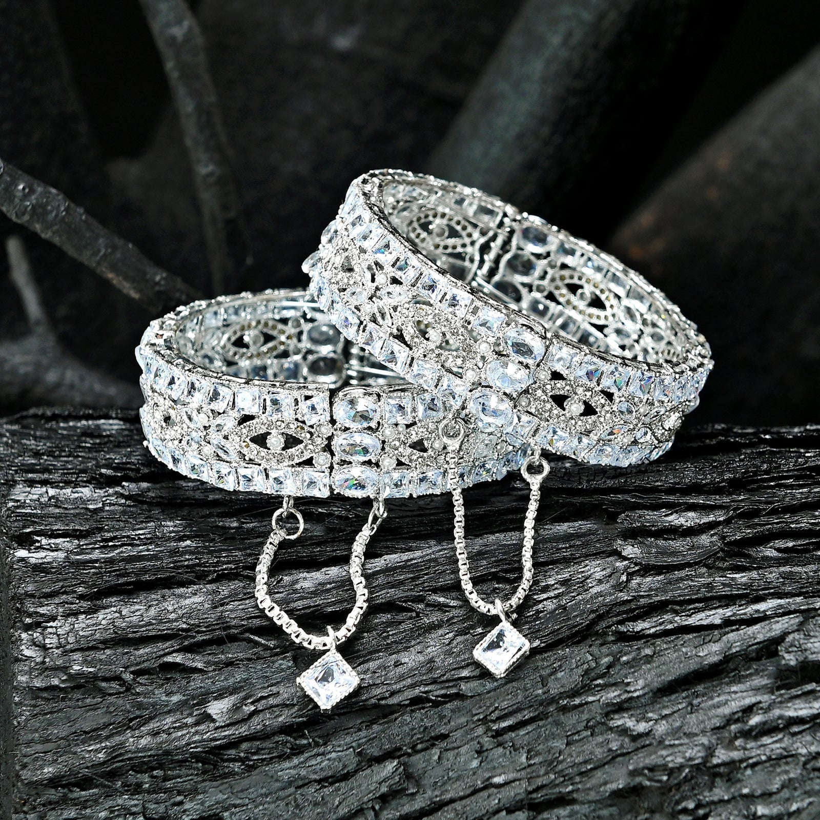 Crystal Cascade Zircon Bangles - BN-37 Chikoo