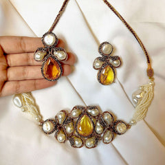 Heera-e-Hunar Mother of Pearls Gemstones Set - S-45 Chikoo