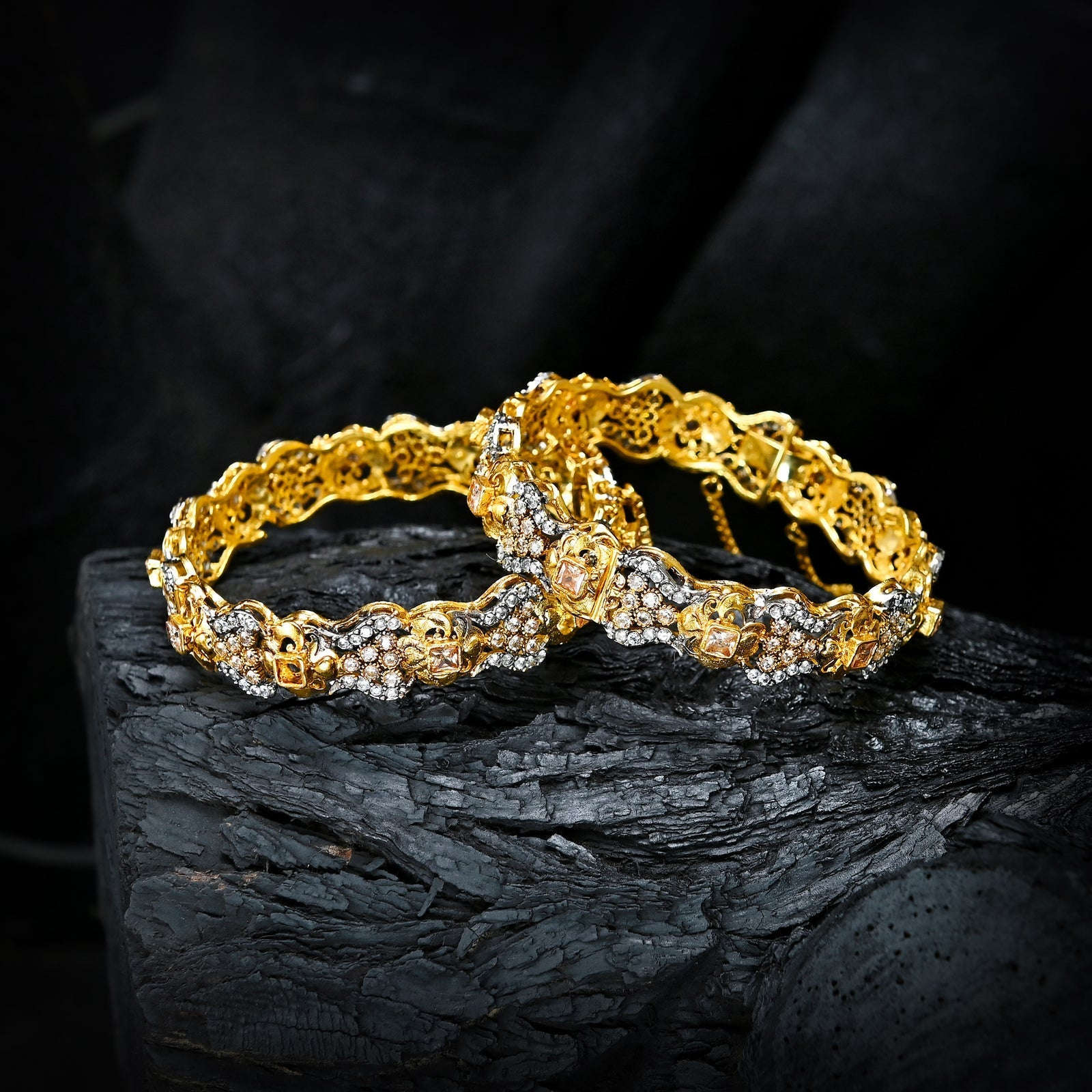 Enchanting Quartz (Gold Plated) Bangles - (BN-11) Chikoo