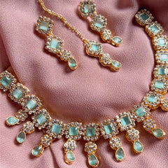 Sheesh Husn Choker Set (Diamond Drop Necklace Set S-43) Chikoo