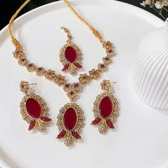 Gul-e-Rena Crimson Necklace Set S-53 Chikoo