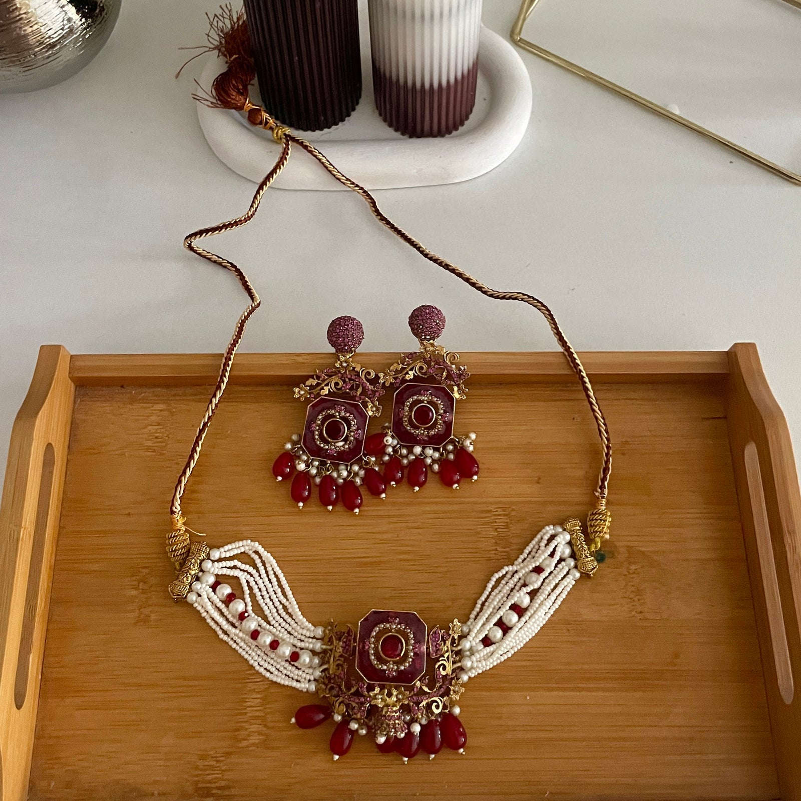Naureen Half Choker Set - CS-44 Chikoo