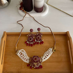 Naureen Half Choker Set - CS-44 Chikoo