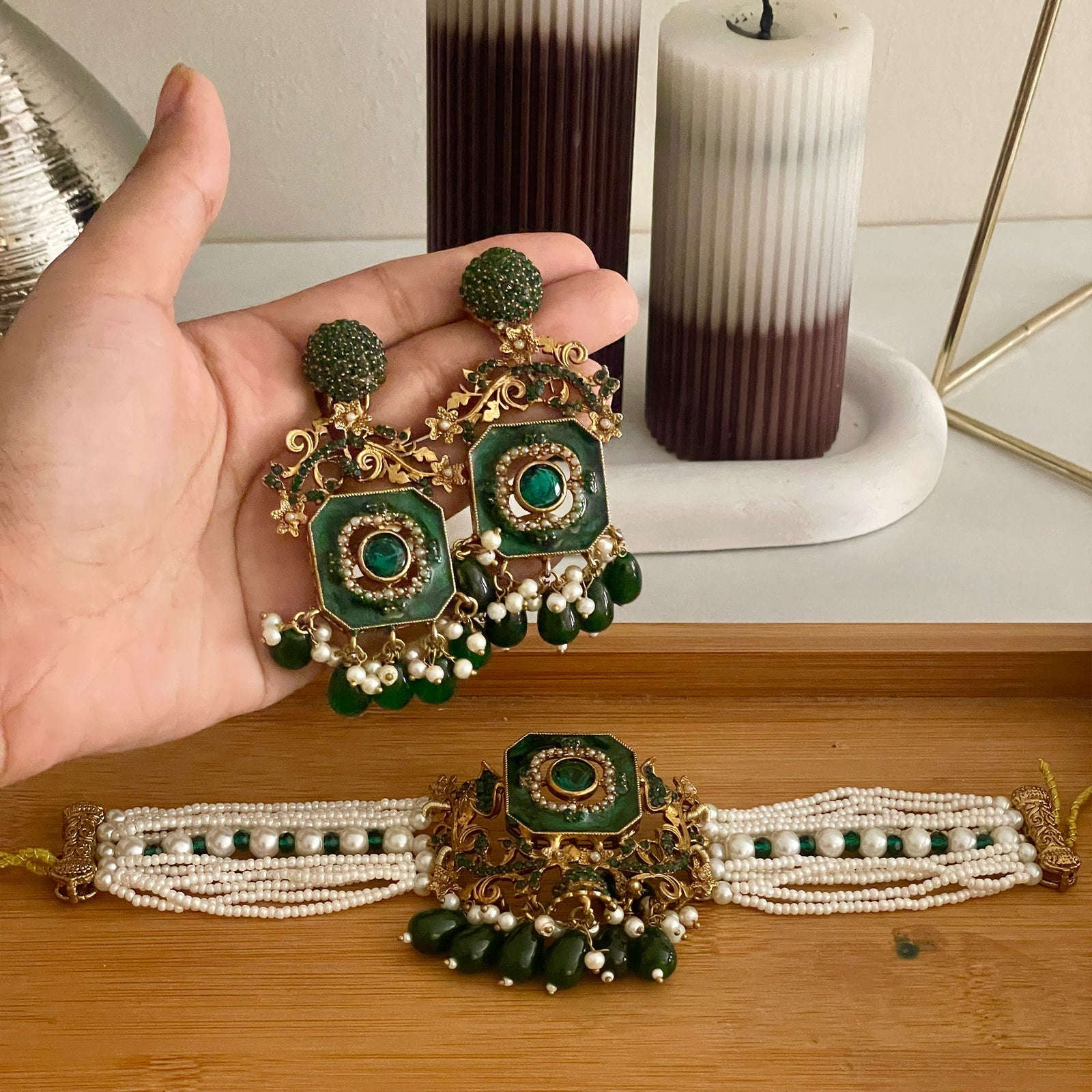 Naureen Half Choker Set - CS-44 Chikoo