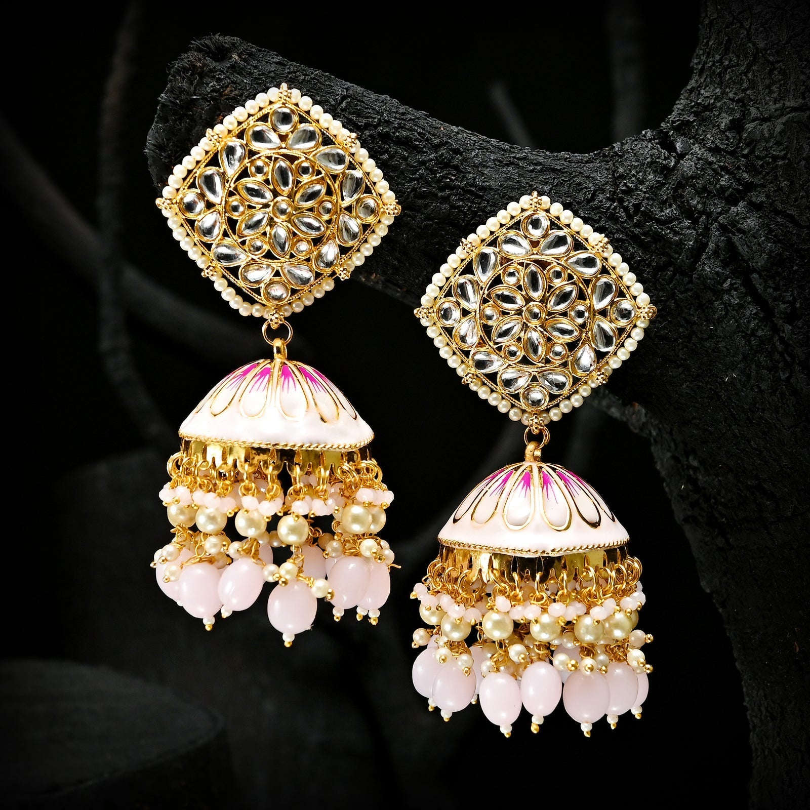 Golden Twilight Jhumkas - (JK-05) Chikoo