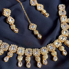 Sheesh Husn Choker Set (Diamond Drop Necklace Set S-43) Chikoo