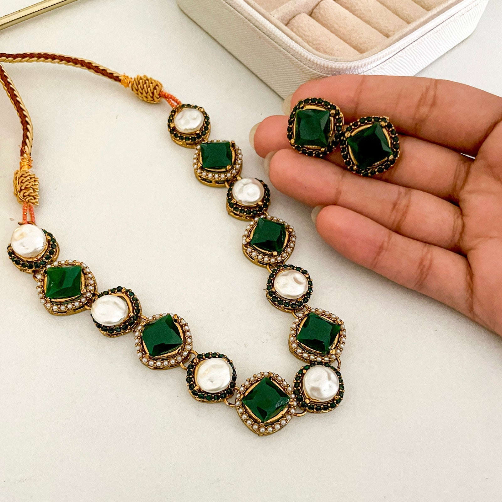 Nur-e-Heer Noir Charm Necklace Set - S-59 Chikoo