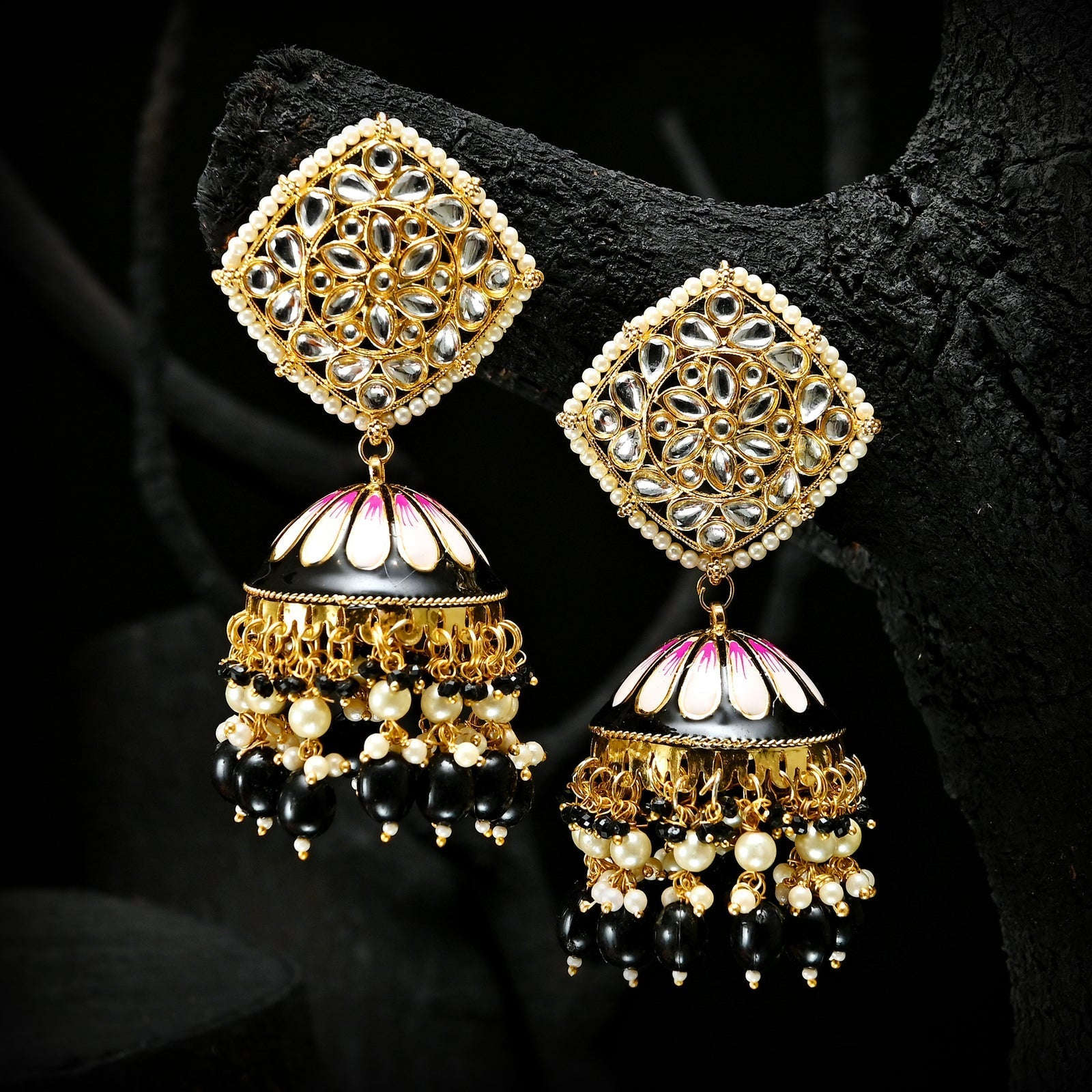 Golden Twilight Jhumkas - (JK-05) Chikoo