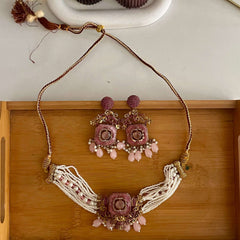 Naureen Half Choker Set - CS-44 Chikoo