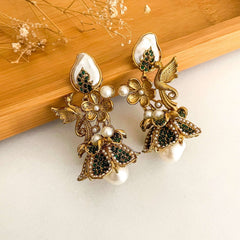 Raya Pearl Vintage Floral Glow Earrings - ER-89 Chikoo