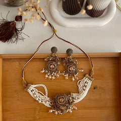 Naureen Half Choker Set - CS-44 Chikoo