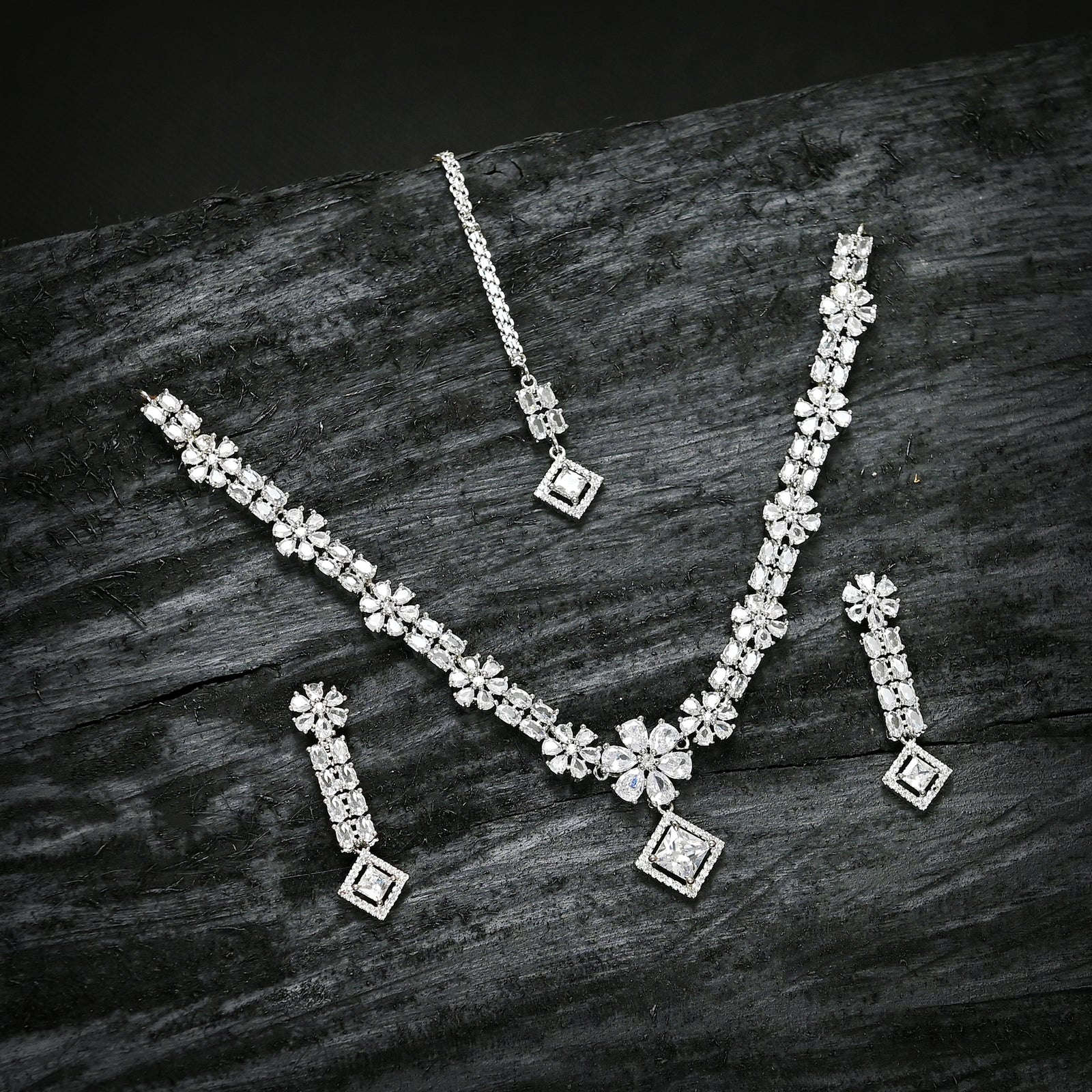 Crystal Cascade Jewellery Set - (S-12) Chikoo