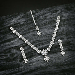 Crystal Cascade Jewellery Set - (S-12) Chikoo